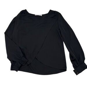Amanda Uprichard Black Long Sleeve Overlap Hem Blouse Womens P Polyester